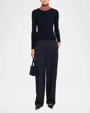 Akris punto Stripe Mock Turtleneck Wool Sweater | Thumbnail 2 Akris punto Stripe Mock Turtleneck Wool Sweater | Thumbnail 2