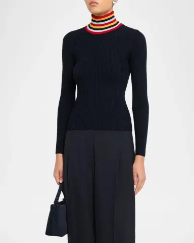 Akris punto Stripe Mock Turtleneck Wool Sweater | Thumbnail 4 Akris punto Stripe Mock Turtleneck Wool Sweater | Thumbnail 4