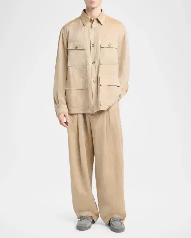 Giorgio Armani Men's Linen Relaxed-Fit Field Jacket | Thumbnail 2 Giorgio Armani Men's Linen Relaxed-Fit Field Jacket | Thumbnail 2