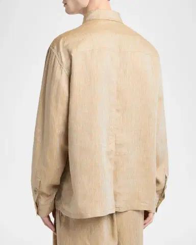 Giorgio Armani Men's Linen Relaxed-Fit Field Jacket | Thumbnail 3 Giorgio Armani Men's Linen Relaxed-Fit Field Jacket | Thumbnail 3