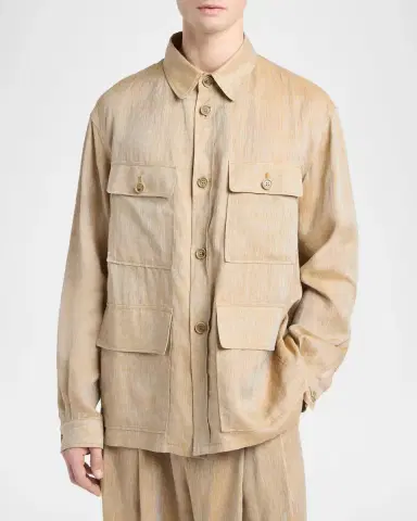 Giorgio Armani Men's Linen Relaxed-Fit Field Jacket | Thumbnail 4 Giorgio Armani Men's Linen Relaxed-Fit Field Jacket | Thumbnail 4