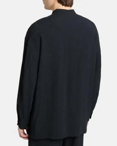 Giorgio Armani Men's Seersucker Band-Collar Guru Shirt | Thumbnail 3 Giorgio Armani Men's Seersucker Band-Collar Guru Shirt | Thumbnail 3