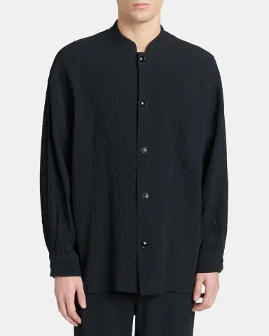 Giorgio Armani Men's Seersucker Band-Collar Guru Shirt | Thumbnail 4 Giorgio Armani Men's Seersucker Band-Collar Guru Shirt | Thumbnail 4