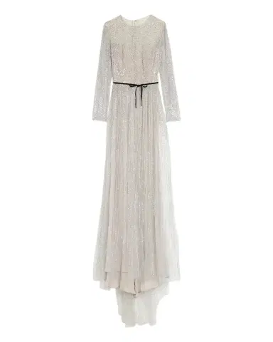 MONIQUE LHUILLIER Embellished Tulle Long-Sleeve Illusion Gown | Thumbnail 1 MONIQUE LHUILLIER Embellished Tulle Long-Sleeve Illusion Gown | Thumbnail 1