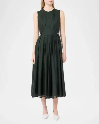 Max Mara Sleeveless Pleated Organza Midi Dress | Thumbnail 2 Max Mara Sleeveless Pleated Organza Midi Dress | Thumbnail 2