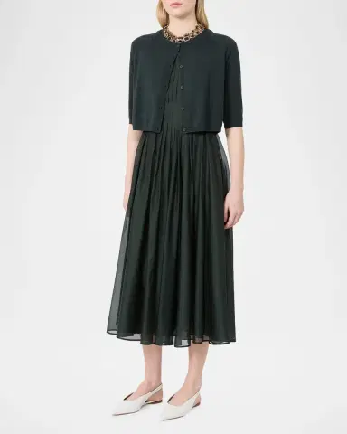 Max Mara Sleeveless Pleated Organza Midi Dress | Thumbnail 4 Max Mara Sleeveless Pleated Organza Midi Dress | Thumbnail 4