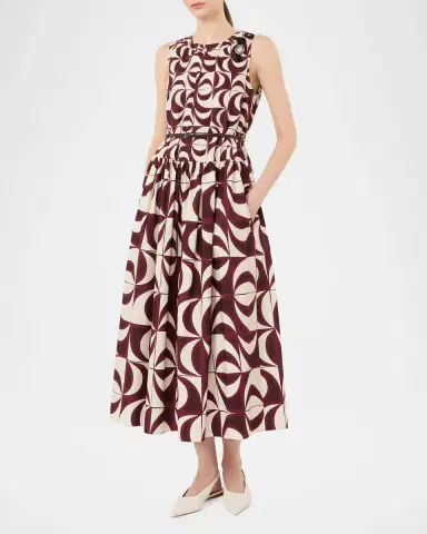 Max Mara Geometric-Print Cotton Poplin Midi Dress | Thumbnail 2 Max Mara Geometric-Print Cotton Poplin Midi Dress | Thumbnail 2