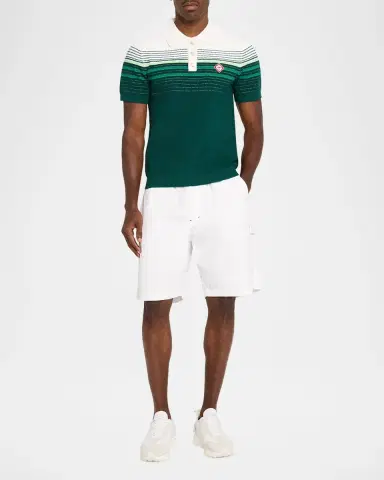 Casablanca Men's Cotton Blend Stripe Knit Polo Shirt | Thumbnail 2 Casablanca Men's Cotton Blend Stripe Knit Polo Shirt | Thumbnail 2