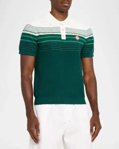 Casablanca Men's Cotton Blend Stripe Knit Polo Shirt | Thumbnail 4 Casablanca Men's Cotton Blend Stripe Knit Polo Shirt | Thumbnail 4