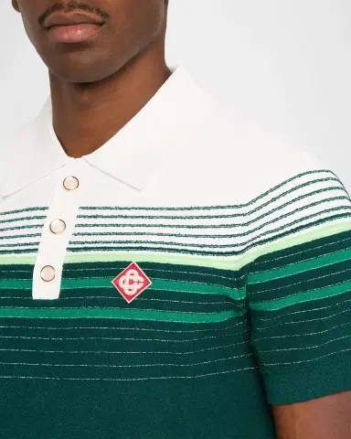 Casablanca Men's Cotton Blend Stripe Knit Polo Shirt | Thumbnail 5 Casablanca Men's Cotton Blend Stripe Knit Polo Shirt | Thumbnail 5