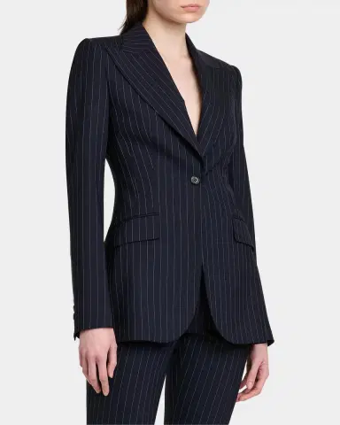 Dolce & Gabbana Pinstriped Stretch Virgin-Wool Single-Breasted Blazer | Thumbnail 4 Dolce & Gabbana Pinstriped Stretch Virgin-Wool Single-Breasted Blazer | Thumbnail 4