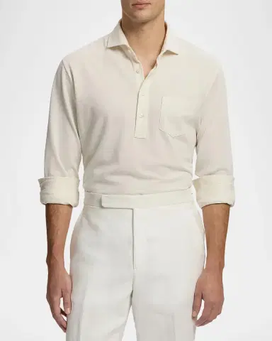 Ralph Lauren Purple Label Men's Washed Piqué Polo Shirt | Thumbnail 4 Ralph Lauren Purple Label Men's Washed Piqué Polo Shirt | Thumbnail 4