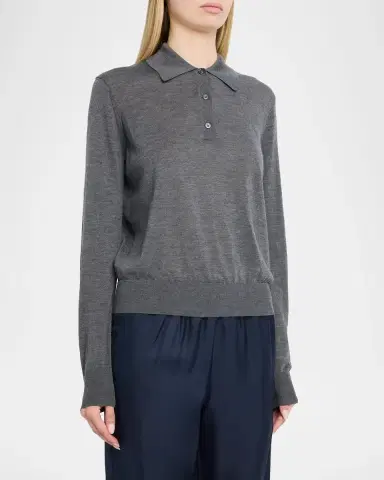 Loulou de Saison Miles Cashmere Long-Sleeve Polo Top | Thumbnail 4 Loulou de Saison Miles Cashmere Long-Sleeve Polo Top | Thumbnail 4