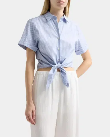 Theory Pinstripe Cotton-Blend Tie Shirt | Thumbnail 4 Theory Pinstripe Cotton-Blend Tie Shirt | Thumbnail 4