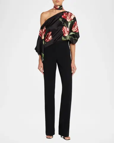 Alice + Olivia Rita Draped Floral One-Shoulder Crop Top | Thumbnail 2 Alice + Olivia Rita Draped Floral One-Shoulder Crop Top | Thumbnail 2