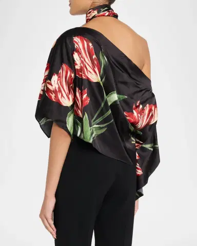 Alice + Olivia Rita Draped Floral One-Shoulder Crop Top | Thumbnail 3 Alice + Olivia Rita Draped Floral One-Shoulder Crop Top | Thumbnail 3