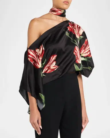 Alice + Olivia Rita Draped Floral One-Shoulder Crop Top | Thumbnail 4 Alice + Olivia Rita Draped Floral One-Shoulder Crop Top | Thumbnail 4