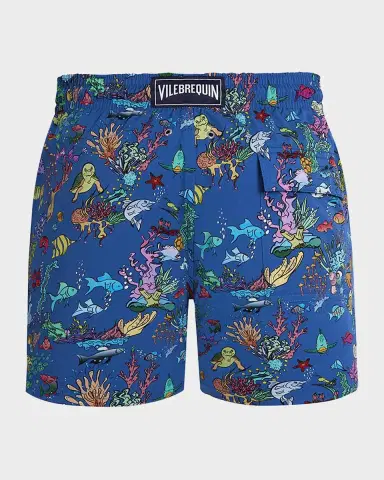 Vilebrequin Men's Stretch Aquarium-Print Swim Trunks | Thumbnail 4 Vilebrequin Men's Stretch Aquarium-Print Swim Trunks | Thumbnail 4