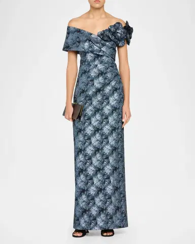 Rickie Freeman for Teri Jon 3D Floral Metallic Jacquard Column Gown | Thumbnail 2 Rickie Freeman for Teri Jon 3D Floral Metallic Jacquard Column Gown | Thumbnail 2