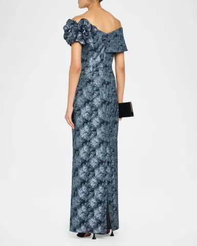Rickie Freeman for Teri Jon 3D Floral Metallic Jacquard Column Gown | Thumbnail 3 Rickie Freeman for Teri Jon 3D Floral Metallic Jacquard Column Gown | Thumbnail 3