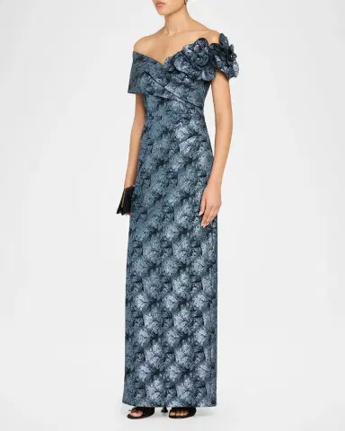 Rickie Freeman for Teri Jon 3D Floral Metallic Jacquard Column Gown | Thumbnail 4 Rickie Freeman for Teri Jon 3D Floral Metallic Jacquard Column Gown | Thumbnail 4