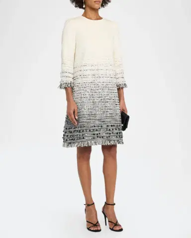 Rickie Freeman for Teri Jon Fringe-Trim Ombre Tweed Dress | Thumbnail 4 Rickie Freeman for Teri Jon Fringe-Trim Ombre Tweed Dress | Thumbnail 4