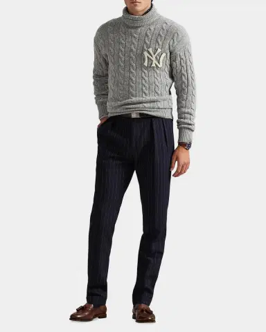 Polo Ralph Lauren Men's New York Yankees Cable-Knit Turtleneck Sweater | Thumbnail 2 Polo Ralph Lauren Men's New York Yankees Cable-Knit Turtleneck Sweater | Thumbnail 2