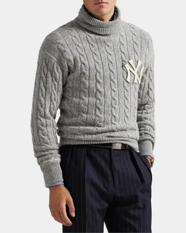 Polo Ralph Lauren Men's New York Yankees Cable-Knit Turtleneck Sweater | Thumbnail 4 Polo Ralph Lauren Men's New York Yankees Cable-Knit Turtleneck Sweater | Thumbnail 4