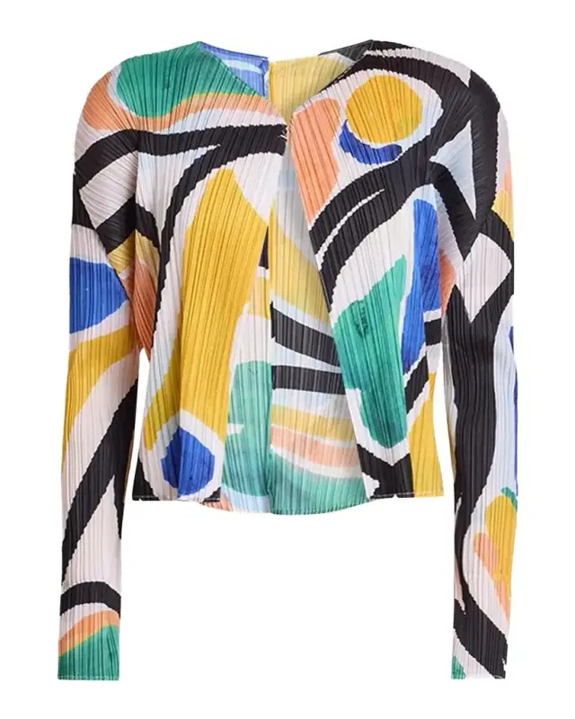 Roll Printed Plisse Open Cardigan Roll Printed Plisse Open Cardigan