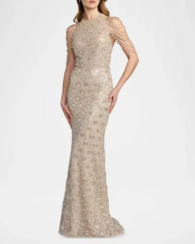 Mac Duggal Petite Draped Beaded Column Gown | Thumbnail 2 Mac Duggal Petite Draped Beaded Column Gown | Thumbnail 2