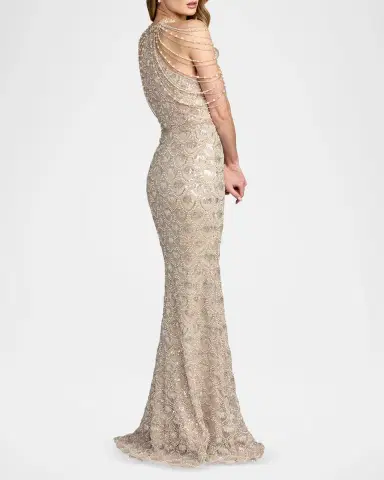 Mac Duggal Petite Draped Beaded Column Gown | Thumbnail 3 Mac Duggal Petite Draped Beaded Column Gown | Thumbnail 3