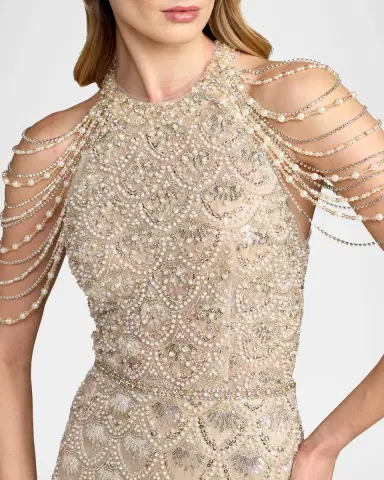 Mac Duggal Petite Draped Beaded Column Gown | Thumbnail 4 Mac Duggal Petite Draped Beaded Column Gown | Thumbnail 4
