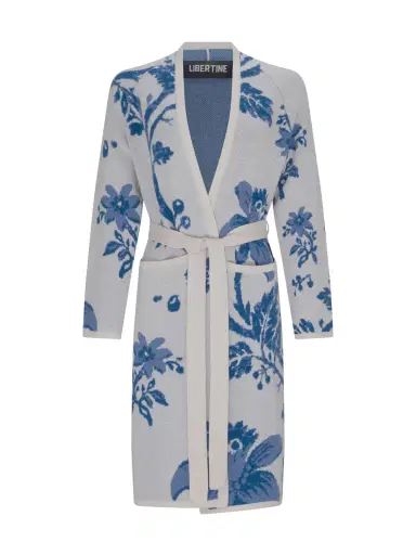 Libertine Oversized Blue Floral Slim Belted Cardigan | Thumbnail 1 Libertine Oversized Blue Floral Slim Belted Cardigan | Thumbnail 1