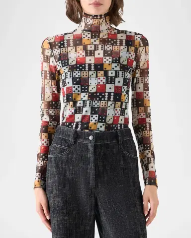 Akris punto Dice Print Tulle Top | Thumbnail 4 Akris punto Dice Print Tulle Top | Thumbnail 4