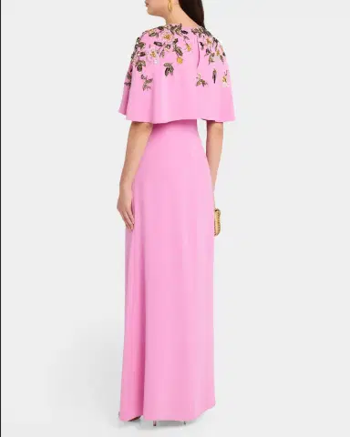 Oscar de la Renta Floral Beaded Capelet Silk Georgette Gown | Thumbnail 3 Oscar de la Renta Floral Beaded Capelet Silk Georgette Gown | Thumbnail 3