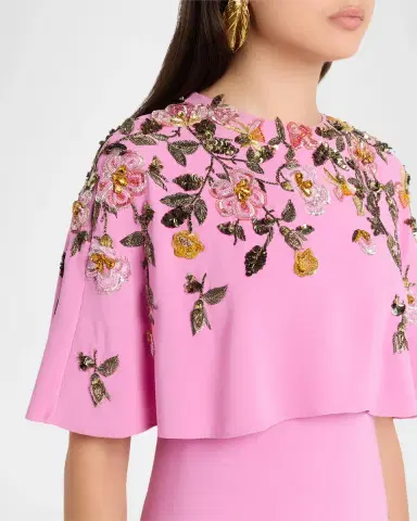 Oscar de la Renta Floral Beaded Capelet Silk Georgette Gown | Thumbnail 5 Oscar de la Renta Floral Beaded Capelet Silk Georgette Gown | Thumbnail 5