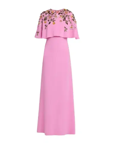 Oscar de la Renta Floral Beaded Capelet Silk Georgette Gown | Thumbnail 1 Oscar de la Renta Floral Beaded Capelet Silk Georgette Gown | Thumbnail 1