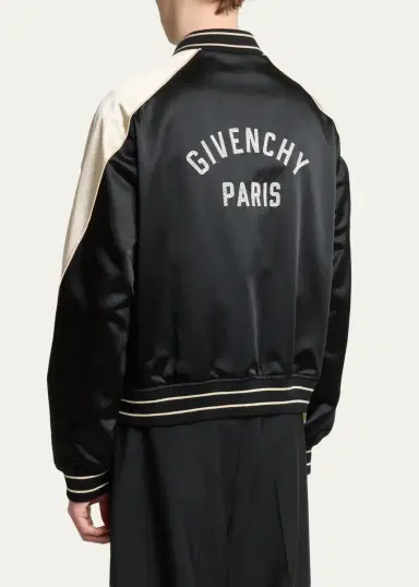 Givenchy Men's Satin Rhinestone-Logo Bomber Jacket | Thumbnail 3 Givenchy Men's Satin Rhinestone-Logo Bomber Jacket | Thumbnail 3