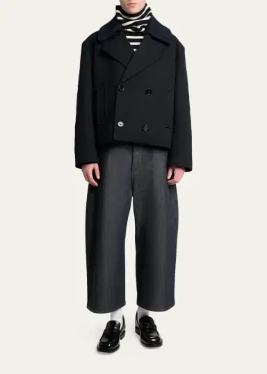Balenciaga Men's Wool Knit-Collar Double-Breasted Jacket | Thumbnail 2 Balenciaga Men's Wool Knit-Collar Double-Breasted Jacket | Thumbnail 2