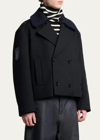 Balenciaga Men's Wool Knit-Collar Double-Breasted Jacket | Thumbnail 4 Balenciaga Men's Wool Knit-Collar Double-Breasted Jacket | Thumbnail 4