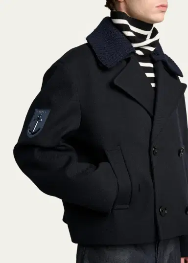Balenciaga Men's Wool Knit-Collar Double-Breasted Jacket | Thumbnail 5 Balenciaga Men's Wool Knit-Collar Double-Breasted Jacket | Thumbnail 5
