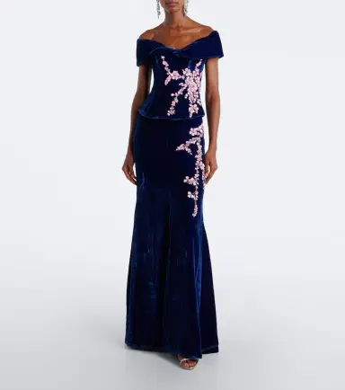 Costarellos Rielle embellished floral-appliqué velvet gown | Thumbnail 6 Costarellos Rielle embellished floral-appliqué velvet gown | Thumbnail 6