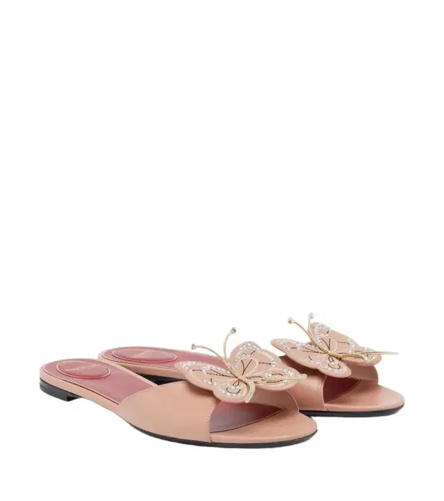 Flutterby embellished leather slides Flutterby embellished leather slides