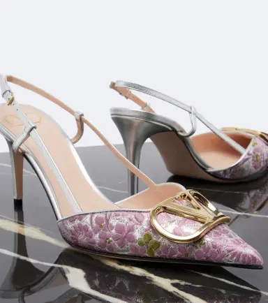 Valentino Garavani VLogo floral leather-trimmed slingback pumps | Thumbnail 2 Valentino Garavani VLogo floral leather-trimmed slingback pumps | Thumbnail 2