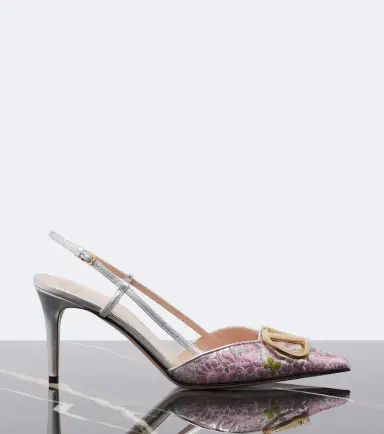 Valentino Garavani VLogo floral leather-trimmed slingback pumps | Thumbnail 3 Valentino Garavani VLogo floral leather-trimmed slingback pumps | Thumbnail 3