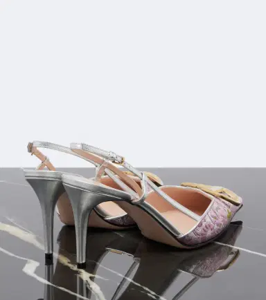 Valentino Garavani VLogo floral leather-trimmed slingback pumps | Thumbnail 4 Valentino Garavani VLogo floral leather-trimmed slingback pumps | Thumbnail 4