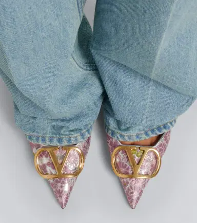 Valentino Garavani VLogo floral leather-trimmed slingback pumps | Thumbnail 5 Valentino Garavani VLogo floral leather-trimmed slingback pumps | Thumbnail 5