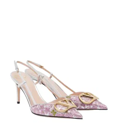 Valentino Garavani VLogo floral leather-trimmed slingback pumps | Thumbnail 1 Valentino Garavani VLogo floral leather-trimmed slingback pumps | Thumbnail 1