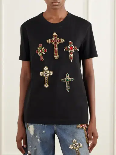 Dolce & Gabbana Embellished Cotton-jersey T-shirt | Thumbnail 3 Dolce & Gabbana Embellished Cotton-jersey T-shirt | Thumbnail 3