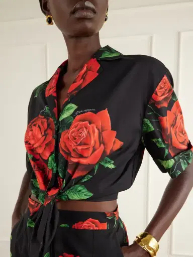 Dolce & Gabbana Tie-detailed Floral-printed Cotton-poplin Cropped Shirt | Thumbnail 4 Dolce & Gabbana Tie-detailed Floral-printed Cotton-poplin Cropped Shirt | Thumbnail 4